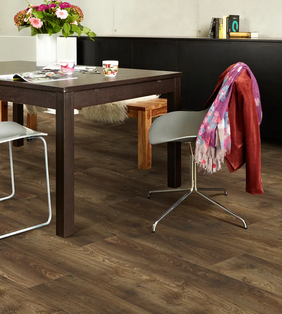Dining area with wood-look laminate flooring
